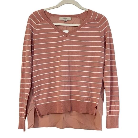 NWT Women’s Pink LOFT Striped Sweater Flow Back Small - Picture 1 of 11